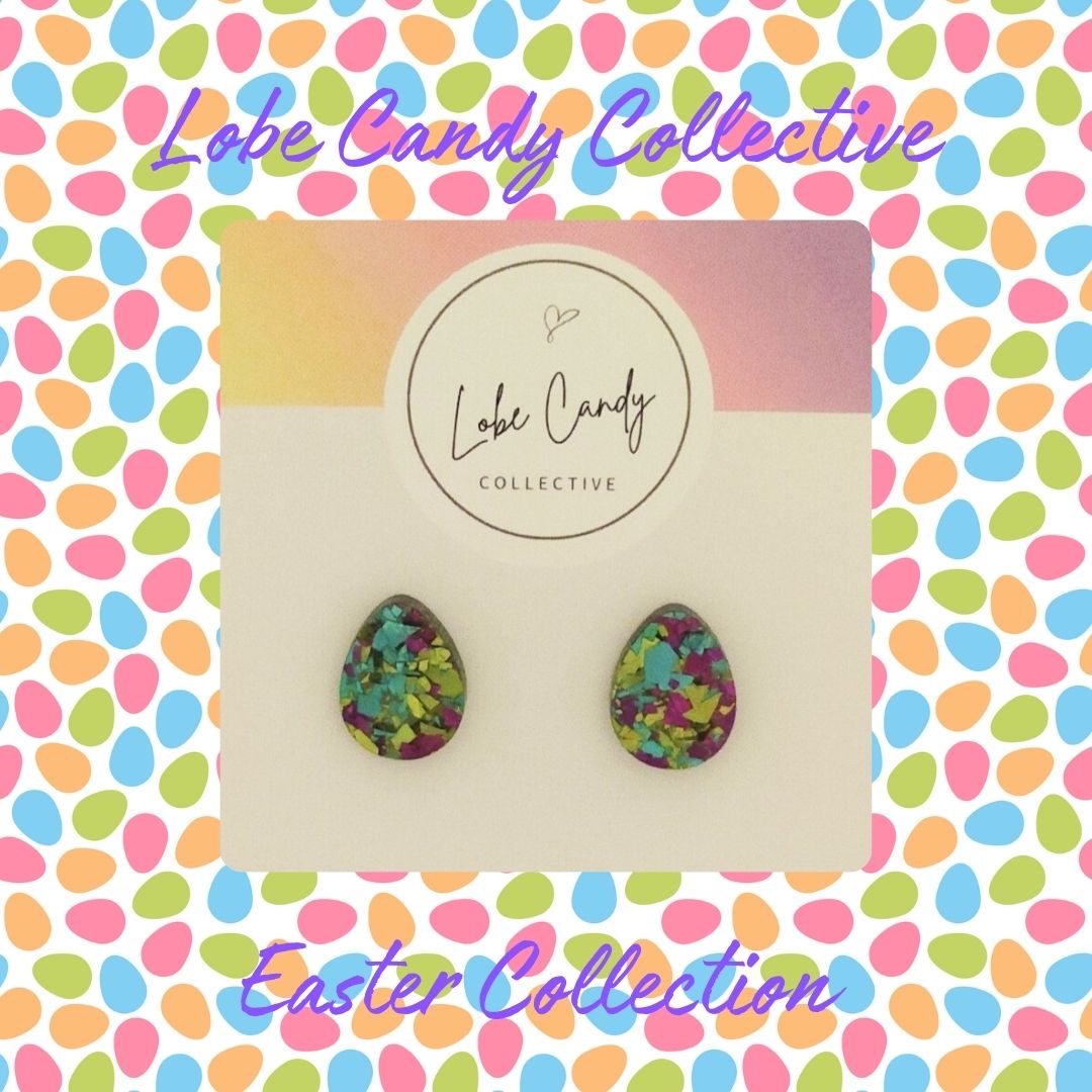 Glitter Egg Studs - Green