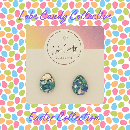 Glitter Egg Studs - Blue